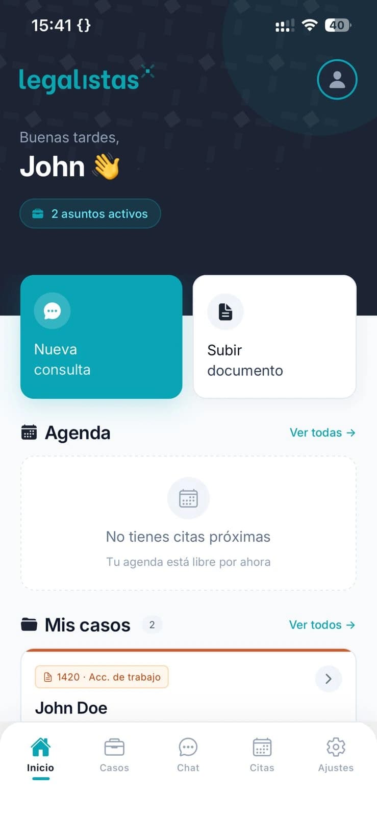App Legalistas mostrando el estado de un caso