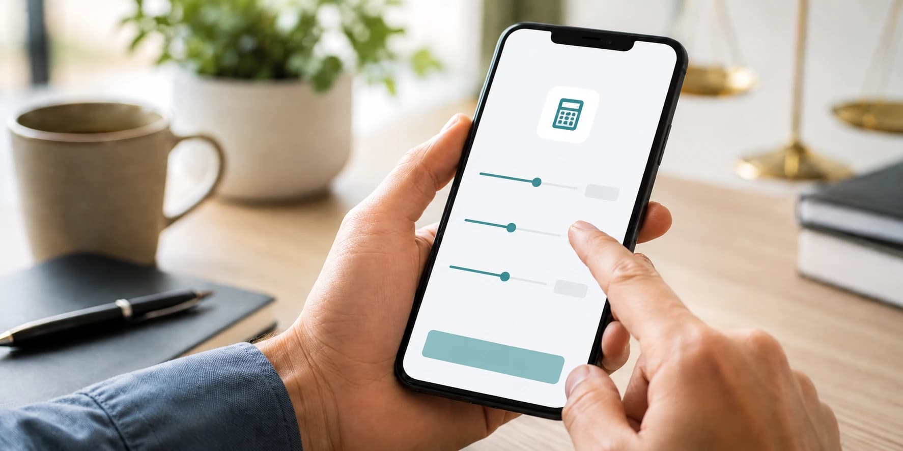 Calculadora y documentos legales sobre escritorio