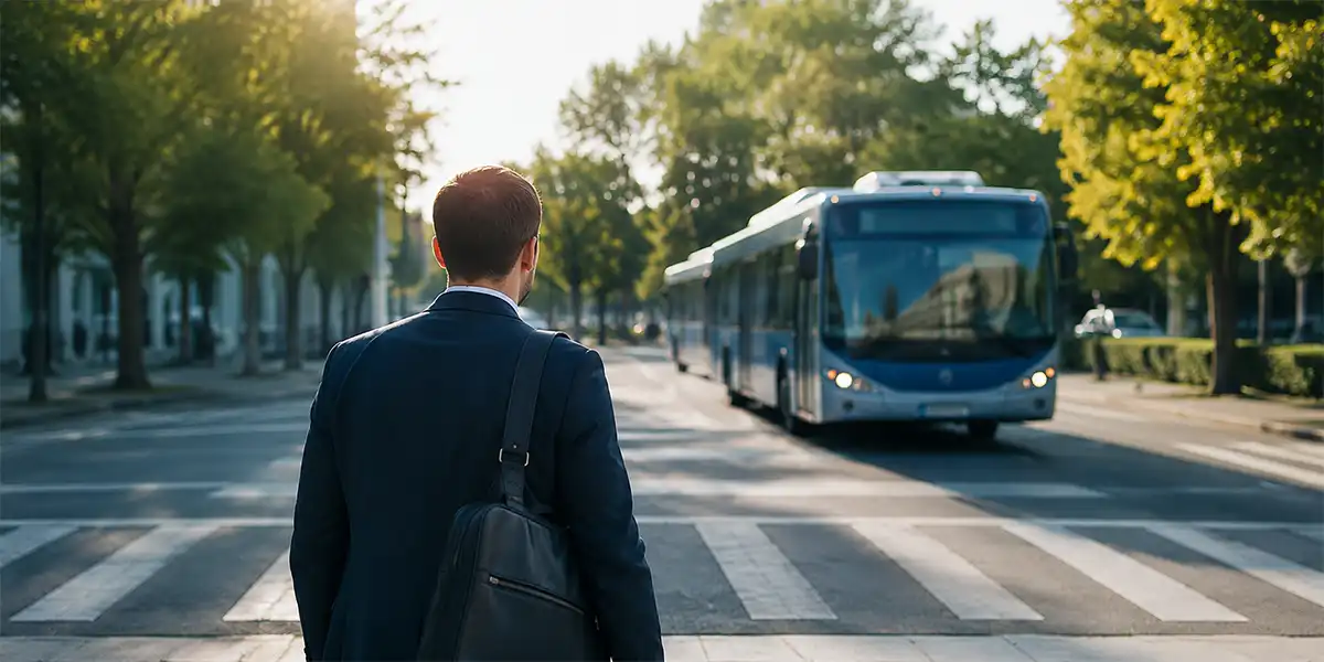 Persona caminando hacia el trabajo