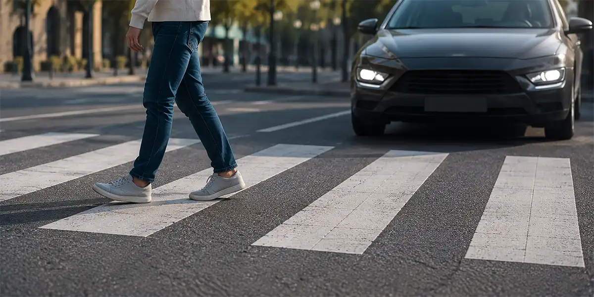 Peatones cruzando una avenida urbana